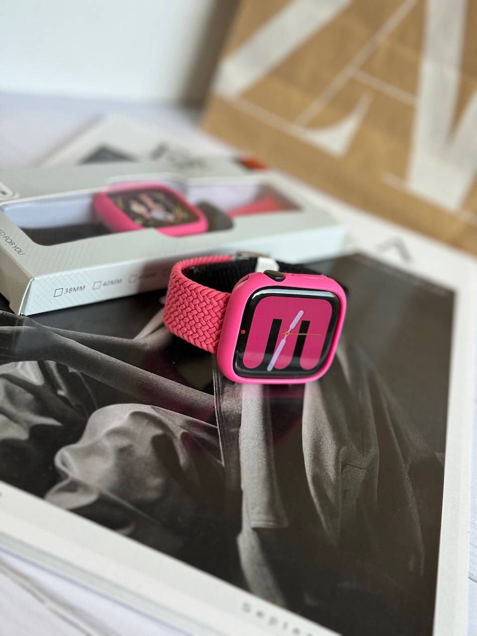 بند و گارد اپل واچ کشی صورتی مشکی