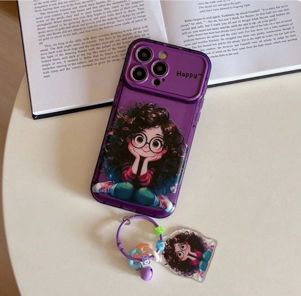قاب دختر مو فرفری بنفش