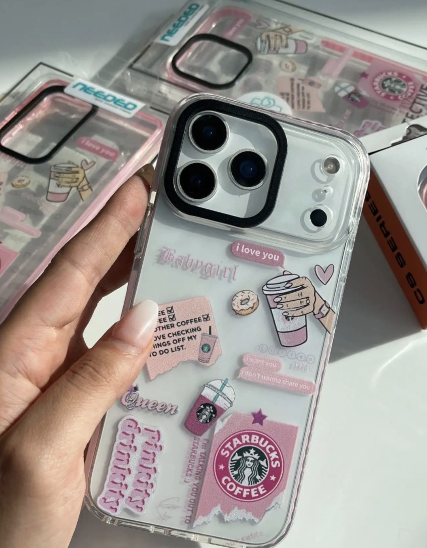 قاب گوشی آیفون PINK STARBUCKS آنتی شوک دور صورتی