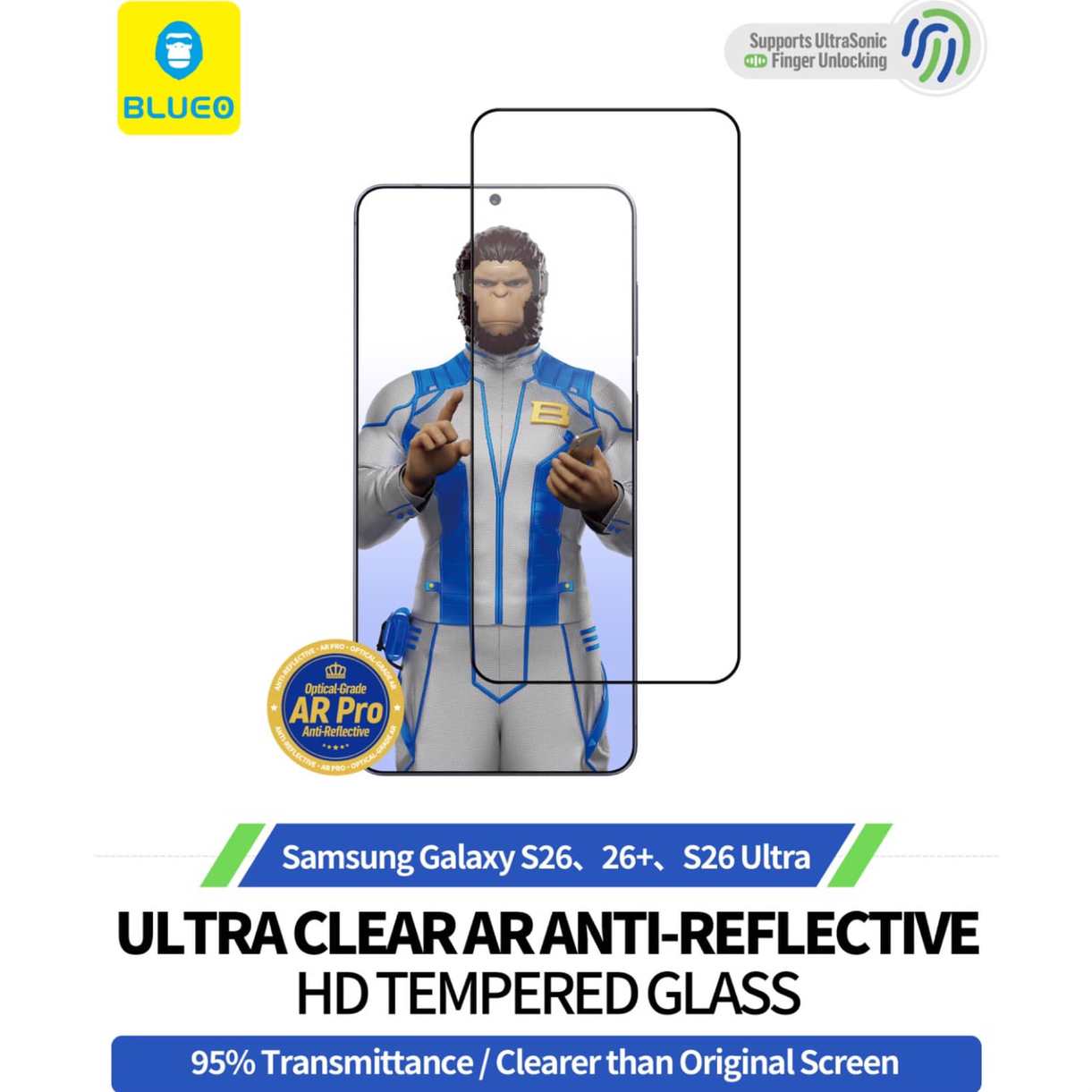 گلس ، محافظ صفحه بلو ضد انعکاس نور Blueo Anti-Reflective AR Glass Samsung