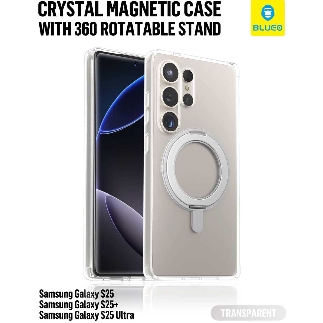 قاب بلو کریستالی استند شونده 360 درجه با مگ سیف Blueo Crystal Drop Resistance Stand 360° Magsafe Case Samsung