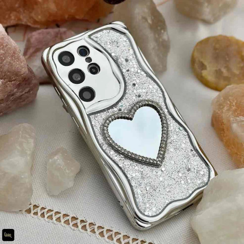 قاب سامسونگ قلبی گلیتری آینهای Chrome Heart Glitter