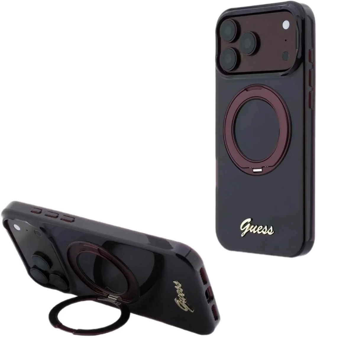 قاب Guess MagSafe IML Hard with Ring Stand & Script Metal Logo